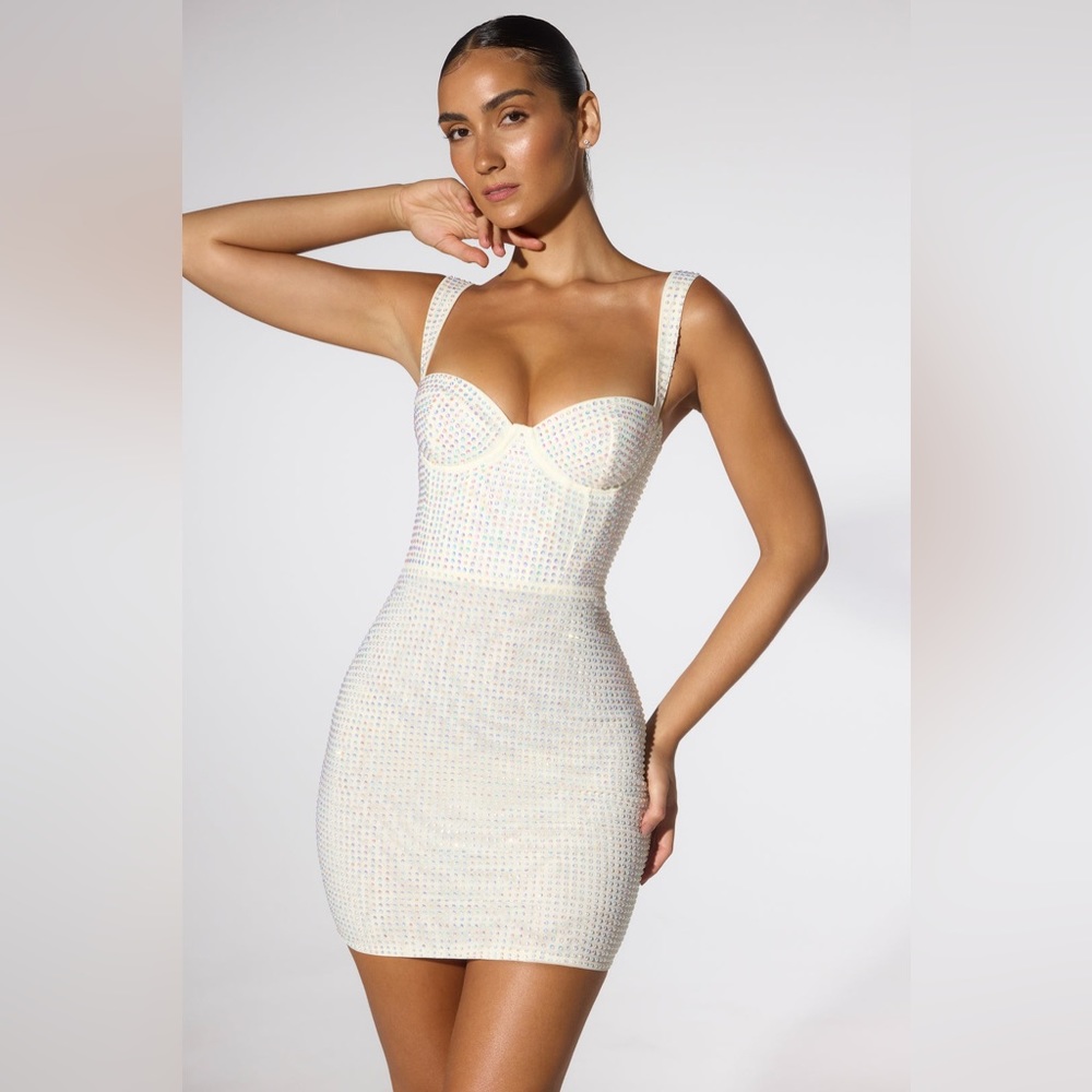 Oh Polly Embellished Corset Mini Dress in Ivory